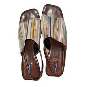 Mezlan Stripe Suede Slingback Slip On Pump Heels Size 10.5 M